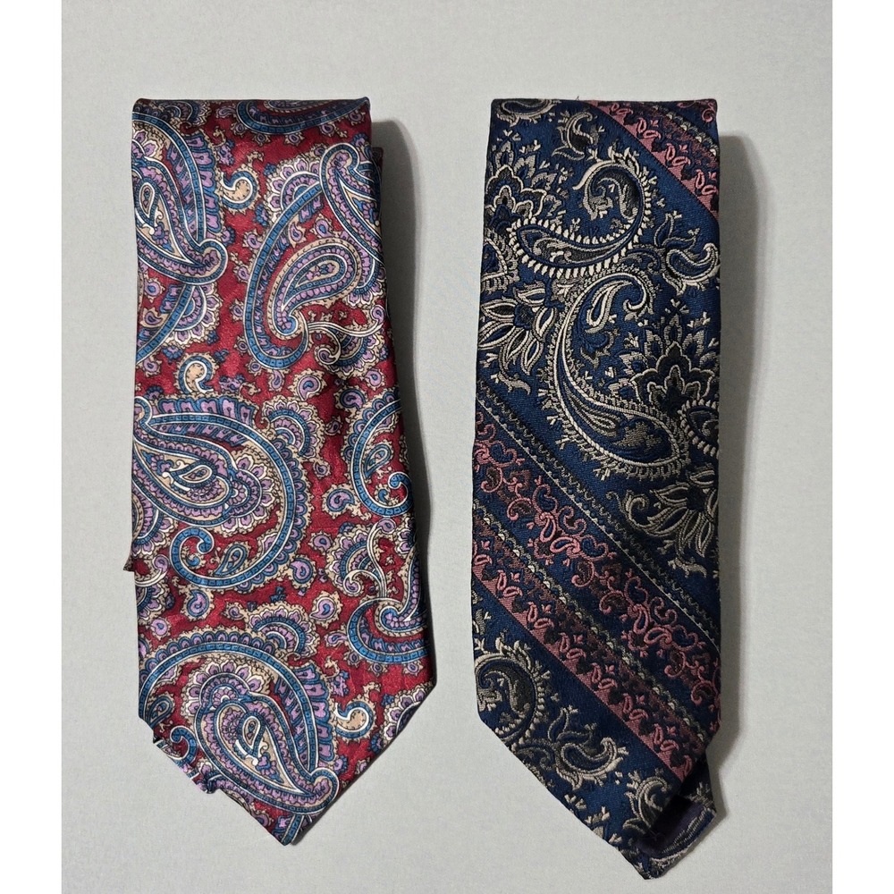 Andhurst & Francois Maurel Paisley Ties Lot Set 2 Polyester Silk Blends